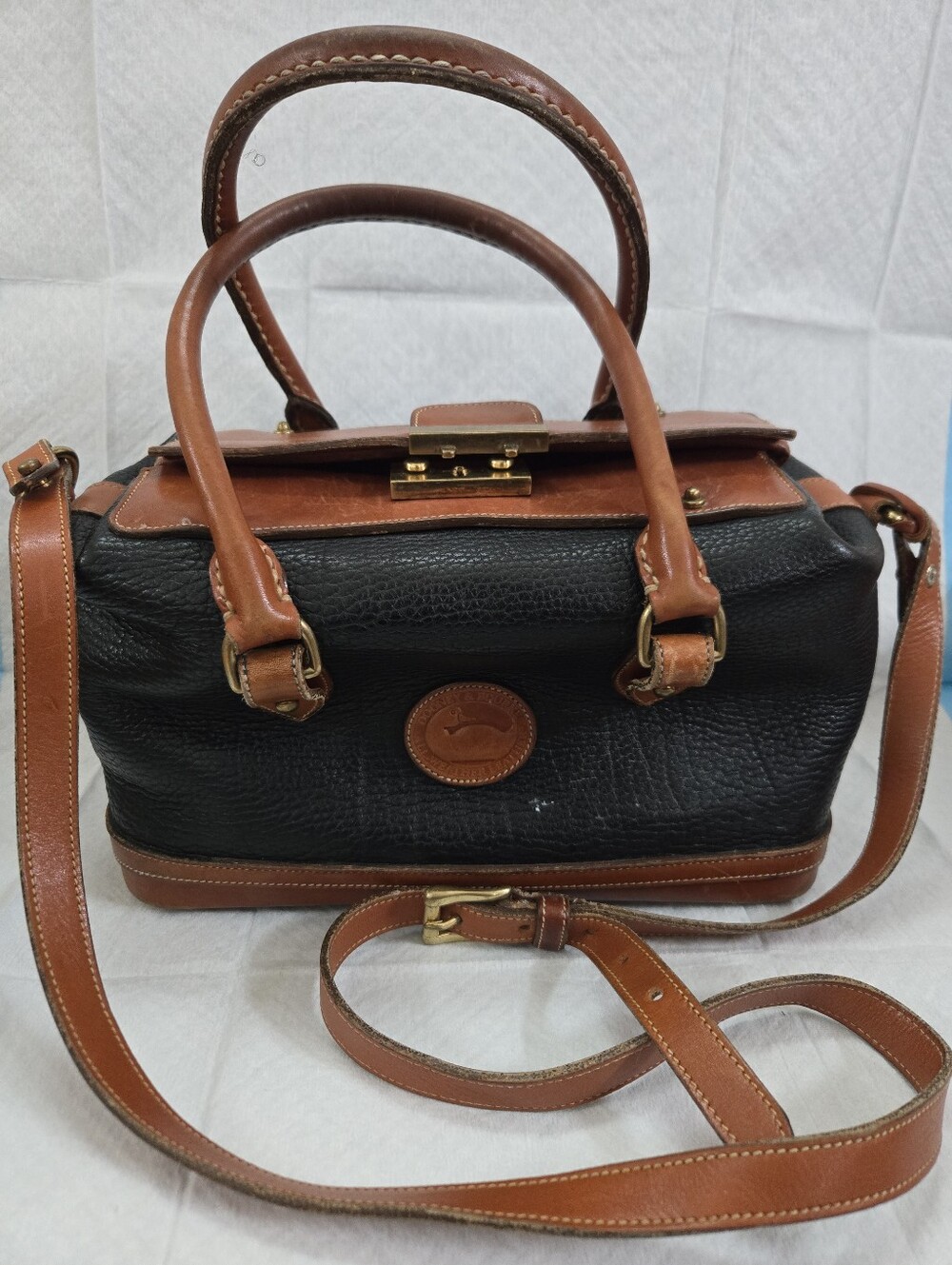 Dooney & Bourke Black and Brown Leather Doctor Satchel